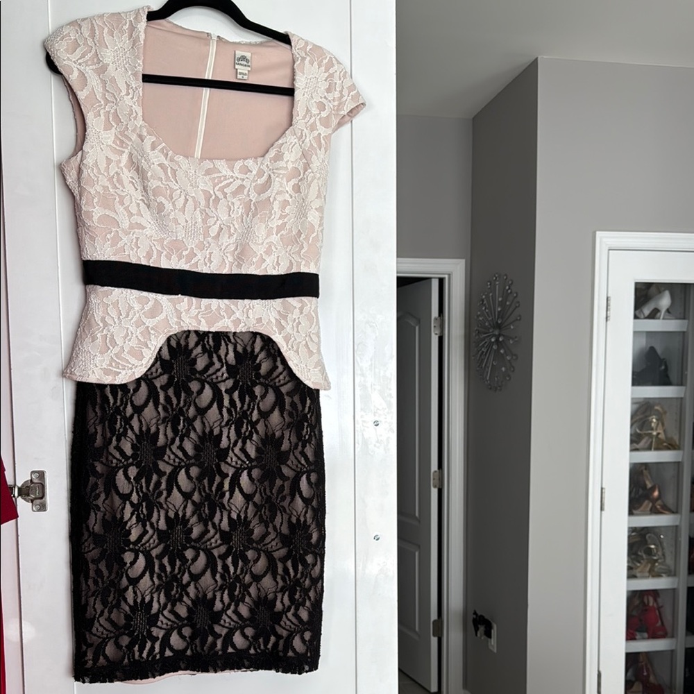 Elegant Lace Dress with Black Accents